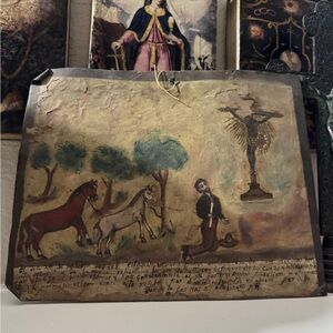 1938 Mexican Ex-Voto Retablo Folk Art‎ – Miracle Scene with Horses